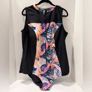 Torrid Zip Front Active One-Piece Leaf Print Swimsuit - Torrid Size 4 (26, 4X)
